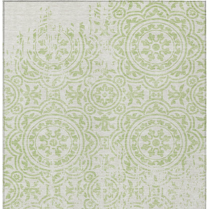 3' X 5' Artichoke Green And Ivory Medallion Washable Indoor Outdoor Area Rug