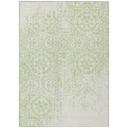 3' X 5' Artichoke Green And Ivory Medallion Washable Indoor Outdoor Area Rug