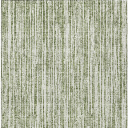 10' X 14' Green And Ivory Striped Washable Indoor Outdoor Area Rug