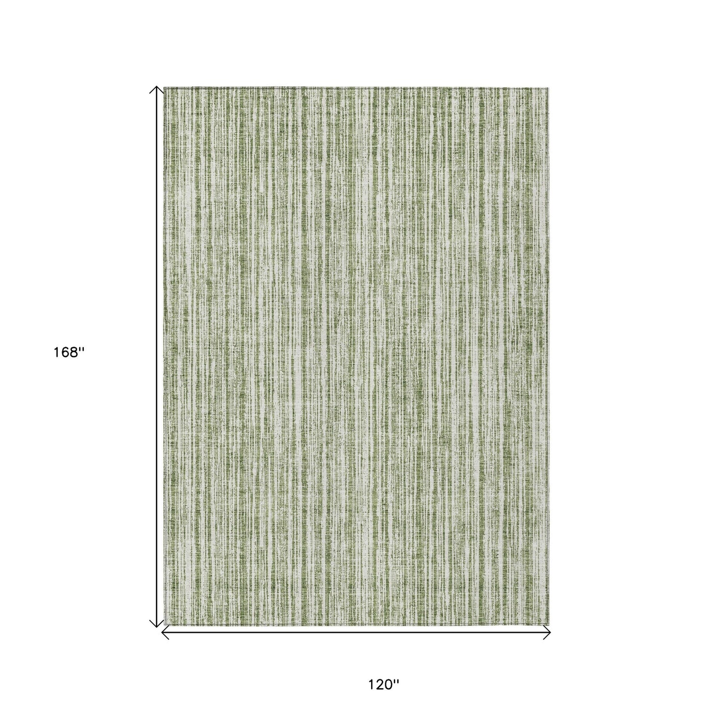 10' X 14' Green And Ivory Striped Washable Indoor Outdoor Area Rug