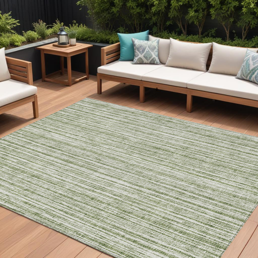 10' X 14' Green And Ivory Striped Washable Indoor Outdoor Area Rug