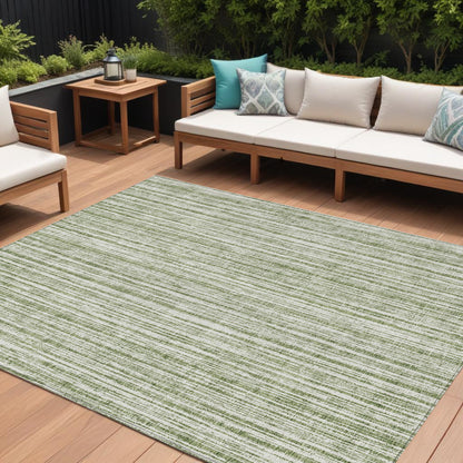10' X 14' Green And Ivory Striped Washable Indoor Outdoor Area Rug