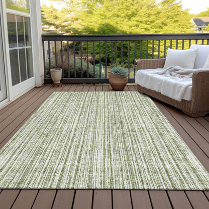 10' X 14' Green And Ivory Striped Washable Indoor Outdoor Area Rug
