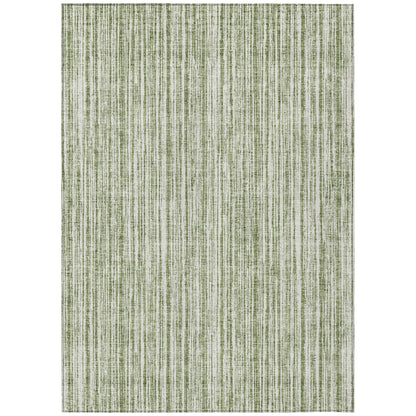 10' X 14' Green And Ivory Striped Washable Indoor Outdoor Area Rug