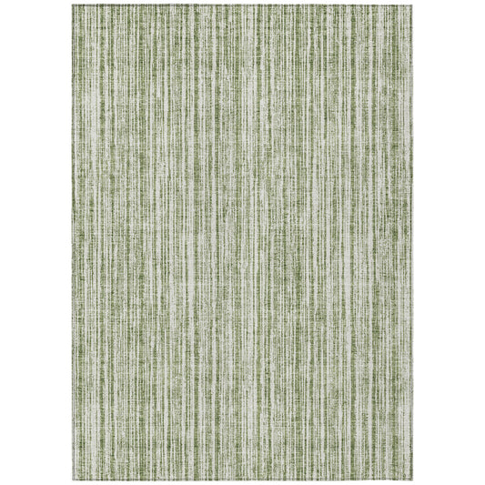 10' X 14' Green And Ivory Striped Washable Indoor Outdoor Area Rug