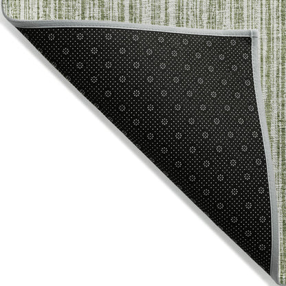 10' X 14' Green And Ivory Striped Washable Indoor Outdoor Area Rug