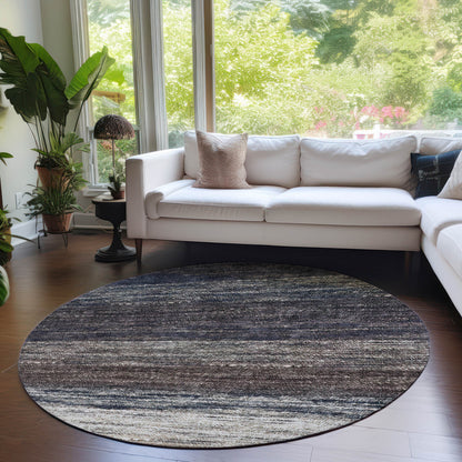 8' Beige Ivory And Brown Round Ombre Washable Indoor Outdoor Area Rug