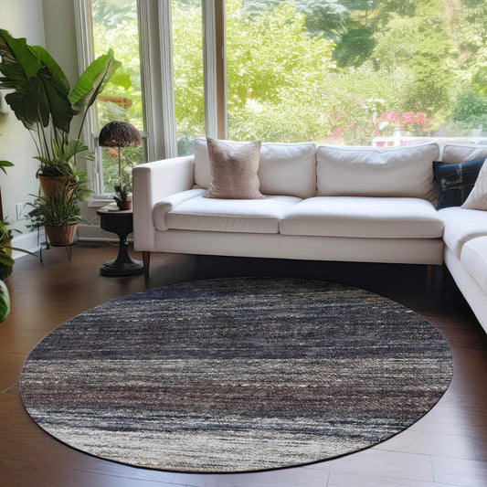 8' Beige Ivory And Brown Round Ombre Washable Indoor Outdoor Area Rug