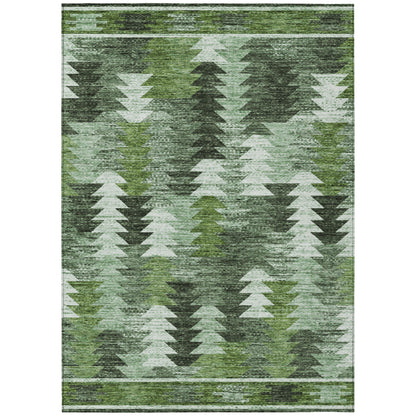 8' X 10' Olive Green And Fern Green Southwestern Washable Indoor Outdoor Area Rug