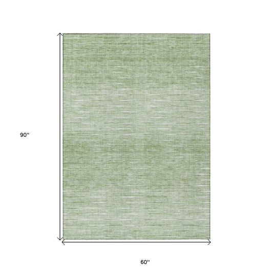 5' X 8' Artichoke Green And Green Abstract Washable Indoor Outdoor Area Rug