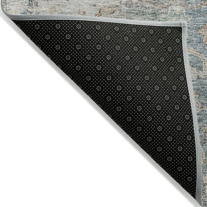 3' X 5' Green Blue And Gray Oriental Washable Indoor Outdoor Area Rug