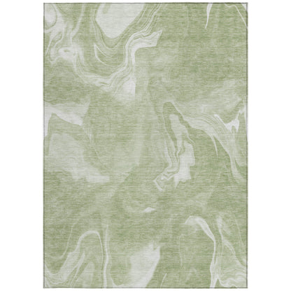 9' X 12' Artichoke Green Fern Green And Ivory Abstract Washable Indoor Outdoor Area Rug