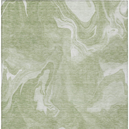 9' X 12' Artichoke Green Fern Green And Ivory Abstract Washable Indoor Outdoor Area Rug