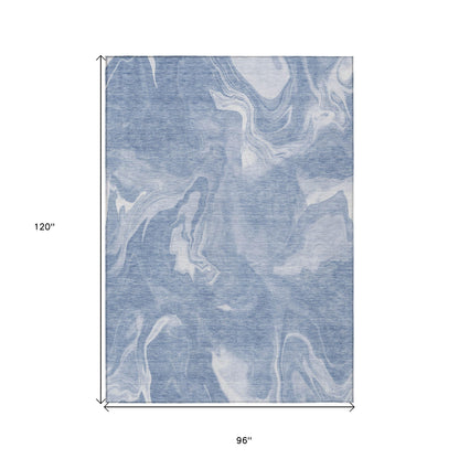 8' X 10' Blue And Sky Blue Abstract Washable Indoor Outdoor Area Rug