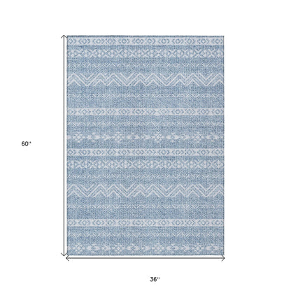 3' X 5' Blue And Denim Blue Southwestern Washable Indoor Outdoor Area Rug