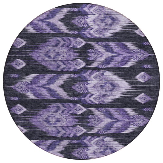 8' Purple Lavender And Plum Round Southwestern Washable Indoor Outdoor Area Rug