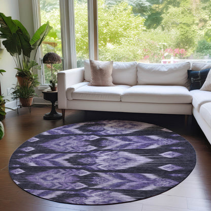 8' Purple Lavender And Plum Round Southwestern Washable Indoor Outdoor Area Rug