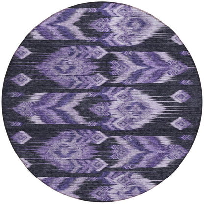 8' Purple Lavender And Plum Round Southwestern Washable Indoor Outdoor Area Rug