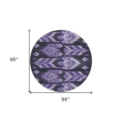 8' Purple Lavender And Plum Round Southwestern Washable Indoor Outdoor Area Rug