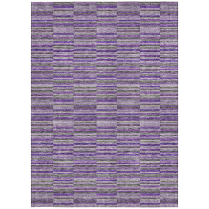 9' X 12' Purple And Lavender Striped Washable Indoor Outdoor Area Rug