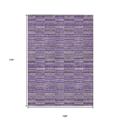 9' X 12' Purple And Lavender Striped Washable Indoor Outdoor Area Rug