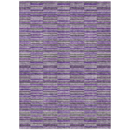 9' X 12' Purple And Lavender Striped Washable Indoor Outdoor Area Rug