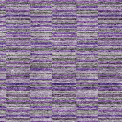 9' X 12' Purple And Lavender Striped Washable Indoor Outdoor Area Rug