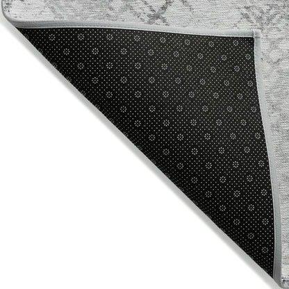 8' X 10' Gray Charcoal And Silver Geometric Washable Indoor Outdoor Area Rug