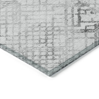 8' X 10' Gray Charcoal And Silver Geometric Washable Indoor Outdoor Area Rug