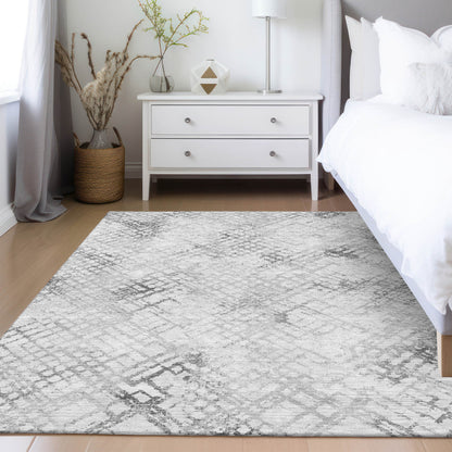 8' X 10' Gray Charcoal And Silver Geometric Washable Indoor Outdoor Area Rug