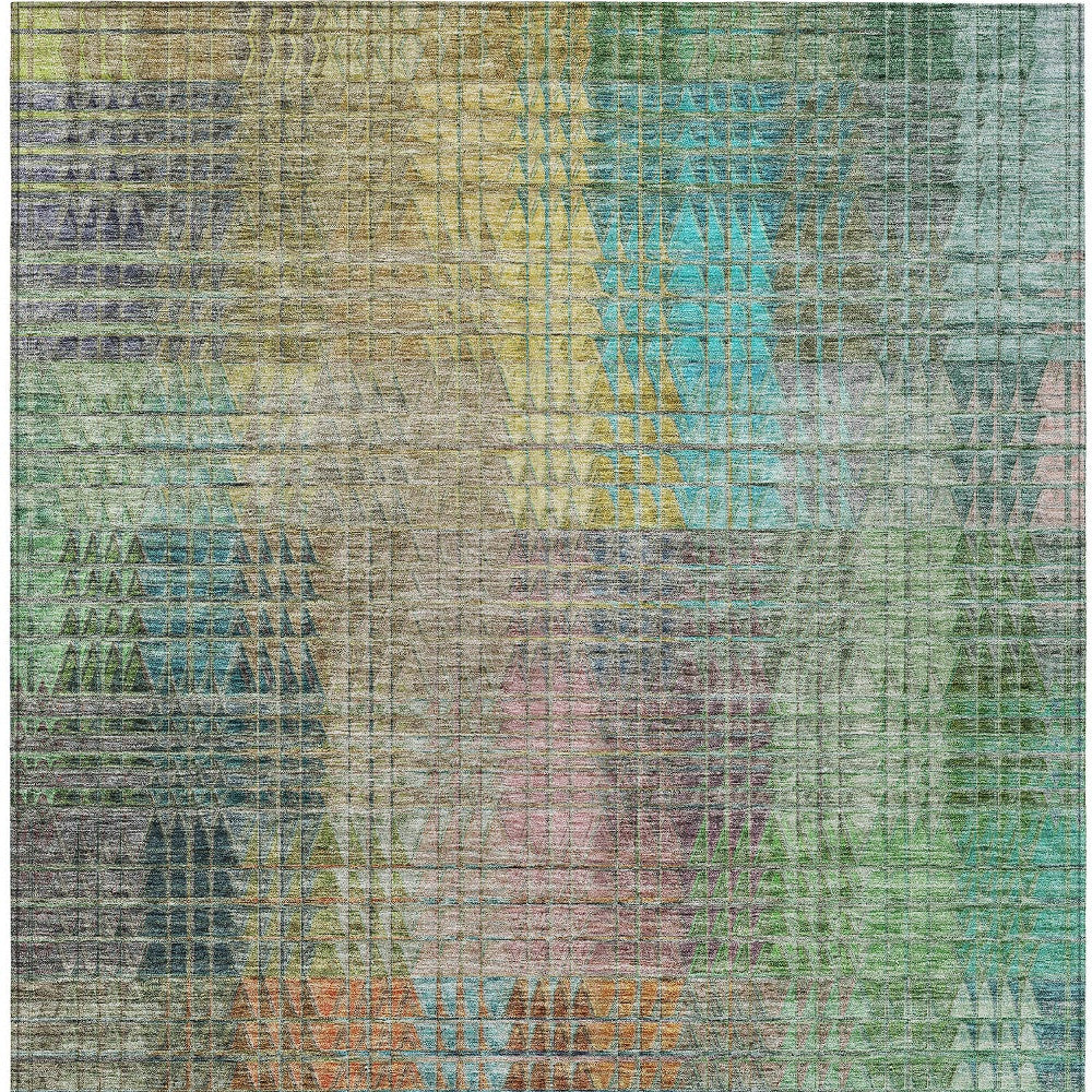 10' X 14' Green Gold And Teal Blue Abstract Washable Indoor Outdoor Area Rug