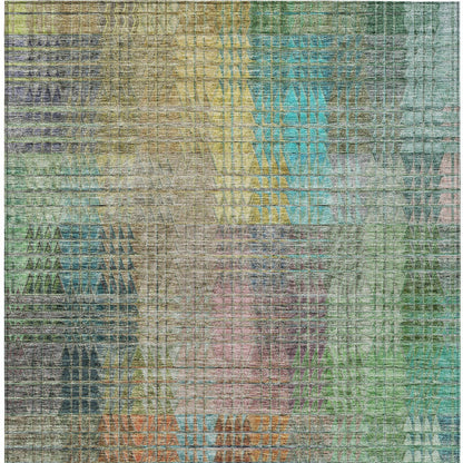 10' X 14' Green Gold And Teal Blue Abstract Washable Indoor Outdoor Area Rug