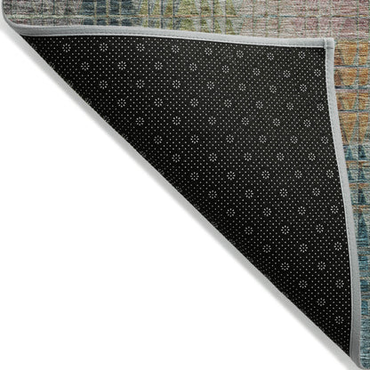 10' X 14' Green Gold And Teal Blue Abstract Washable Indoor Outdoor Area Rug