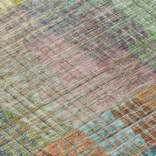 10' X 14' Green Gold And Teal Blue Abstract Washable Indoor Outdoor Area Rug