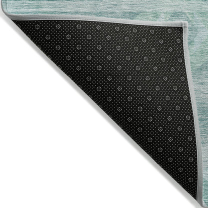 9' X 12' Aqua Turquoise And Ivory Southwestern Washable Indoor Outdoor Area Rug