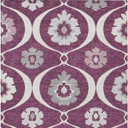 5' X 8' Eggplant Ivory And Gray Medallion Washable Indoor Outdoor Area Rug