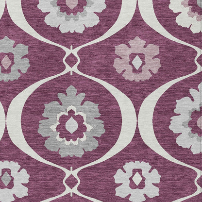 5' X 8' Eggplant Ivory And Gray Medallion Washable Indoor Outdoor Area Rug