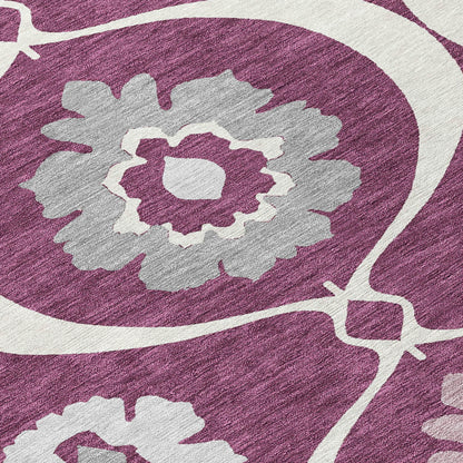 5' X 8' Eggplant Ivory And Gray Medallion Washable Indoor Outdoor Area Rug