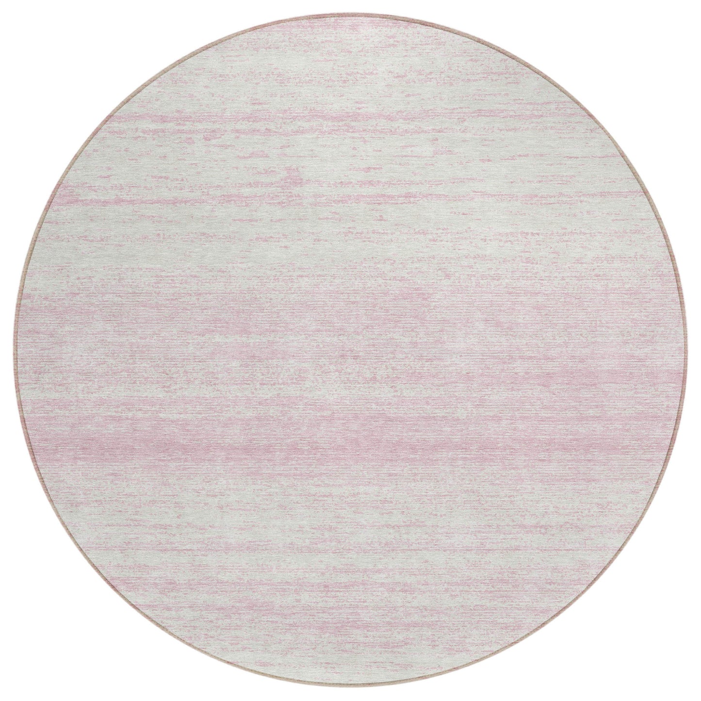 8' Pink And Ivory Round Striped Washable Indoor Outdoor Area Rug