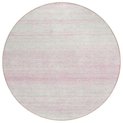 8' Pink And Ivory Round Striped Washable Indoor Outdoor Area Rug