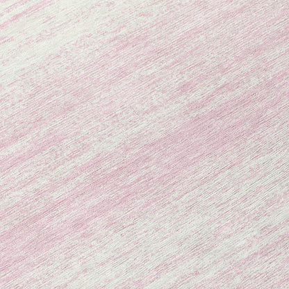 8' Pink And Ivory Round Striped Washable Indoor Outdoor Area Rug