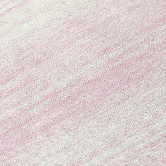 8' Pink And Ivory Round Striped Washable Indoor Outdoor Area Rug