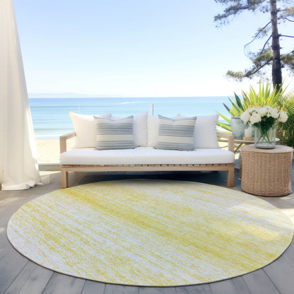 8' Yellow And Ivory Round Striped Washable Indoor Outdoor Area Rug