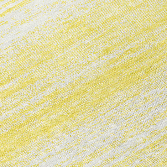 8' Yellow And Ivory Round Striped Washable Indoor Outdoor Area Rug