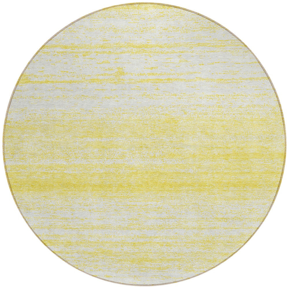 8' Yellow And Ivory Round Striped Washable Indoor Outdoor Area Rug