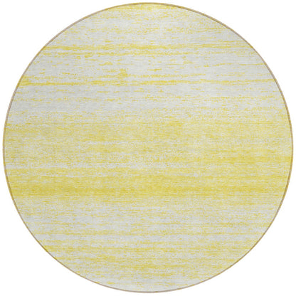 8' Yellow And Ivory Round Striped Washable Indoor Outdoor Area Rug