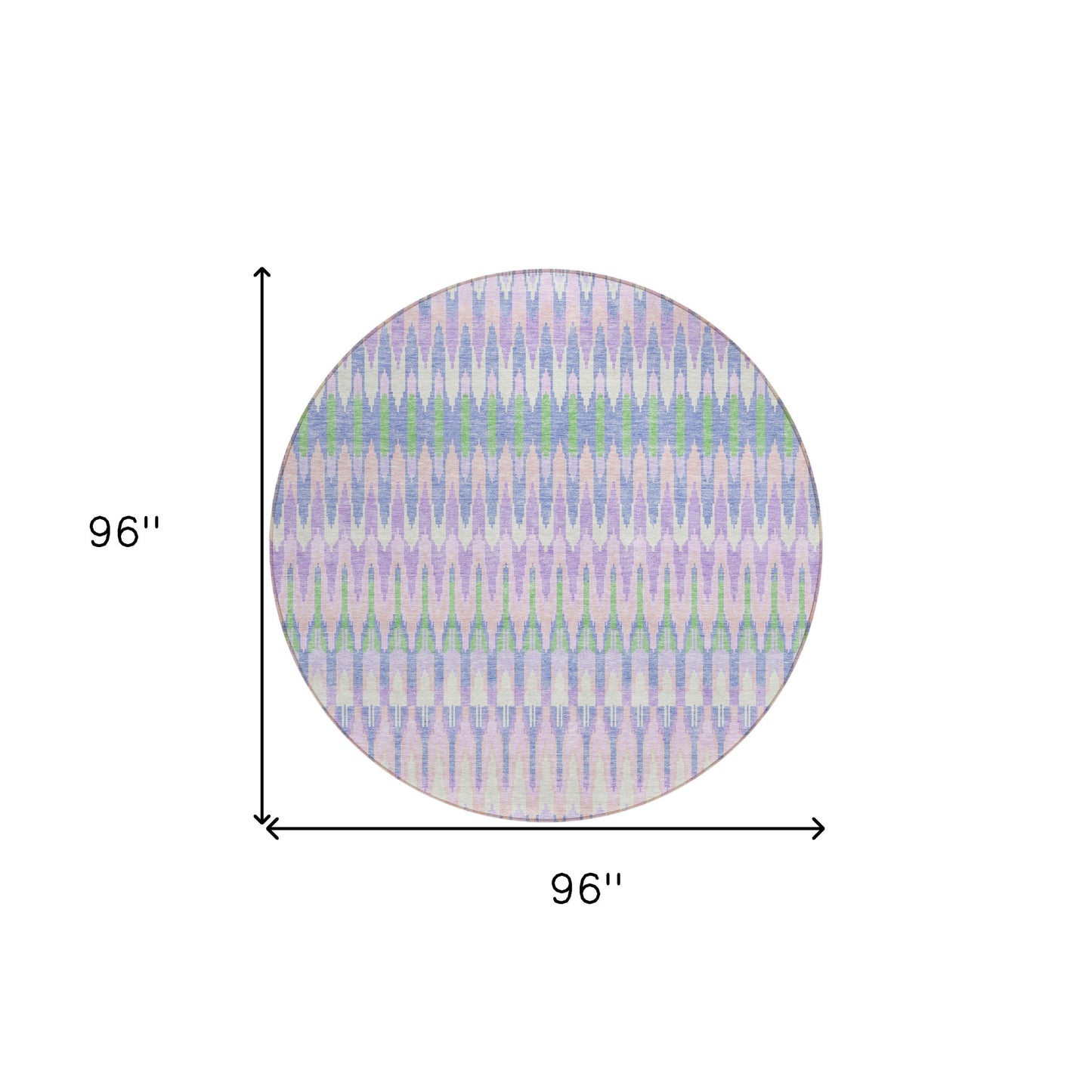 8' Lavender Pink And Lime Green Round Southwestern Washable Indoor Outdoor Area Rug