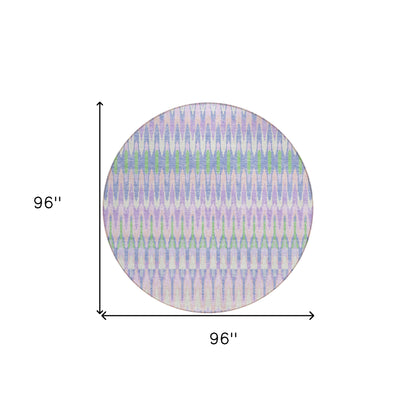 8' Lavender Pink And Lime Green Round Southwestern Washable Indoor Outdoor Area Rug