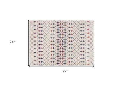 2' X 2' Beige Blue And Pink Geometric Square Rug