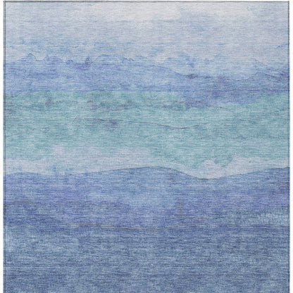 3' X 5' Blue Teal Blue And Sky Blue Abstract Washable Indoor Outdoor Area Rug